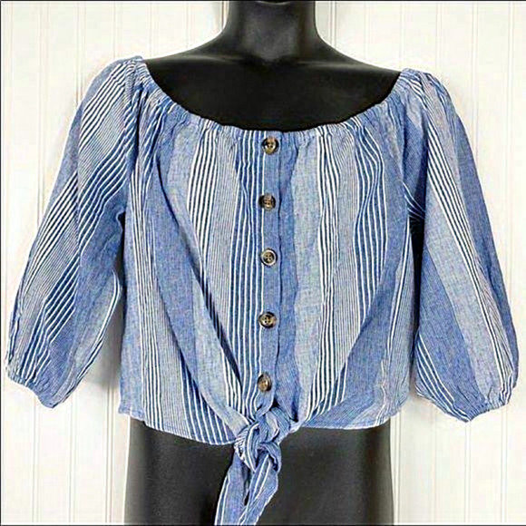 AMERICAN Eagle women’s Poet off the shoulder‎ cropped tie top xxL NWT Boho - Picture 1 of 9